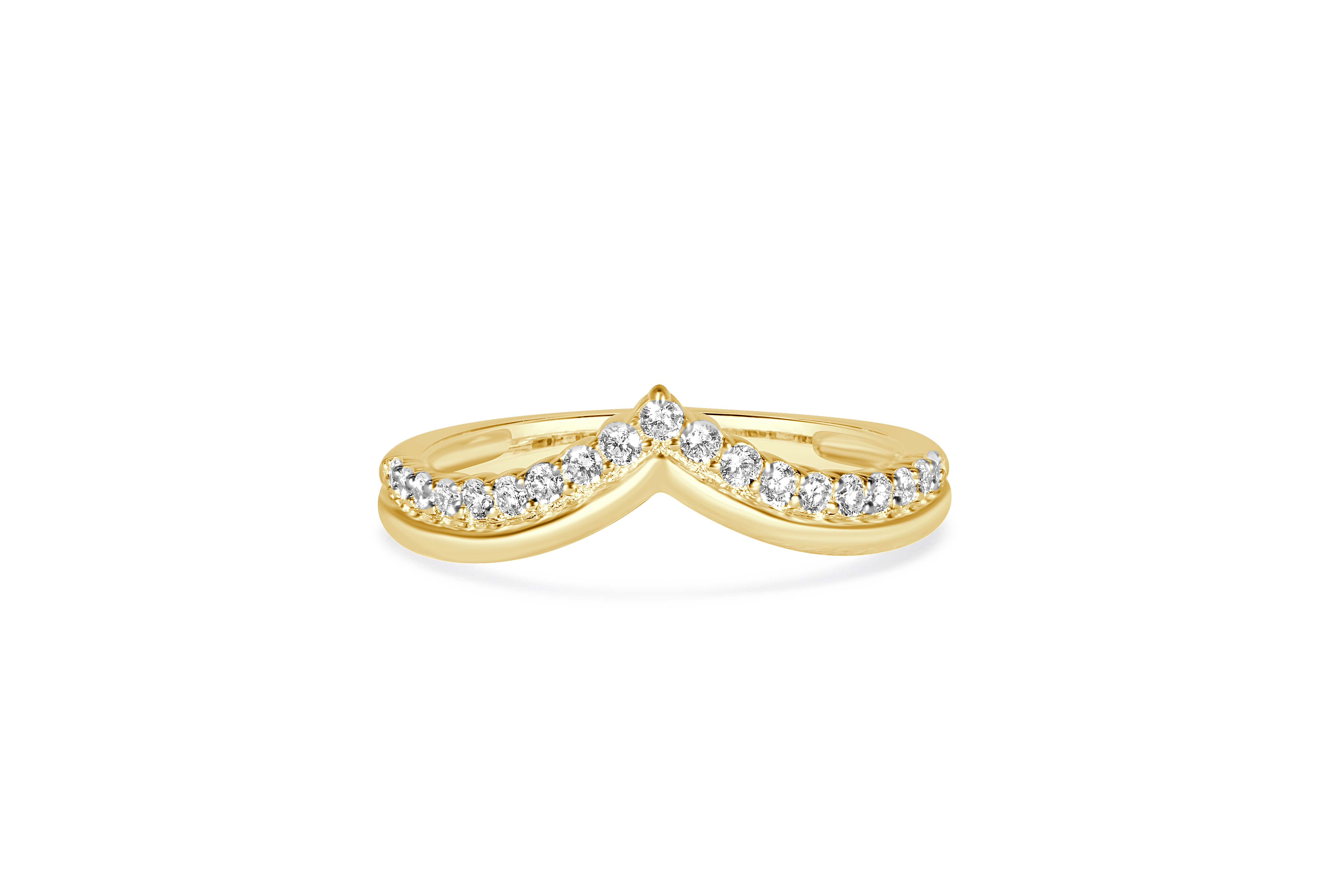 14K Yellow Gold Natural Diamond Accented Double Row Chevron Wedding Band