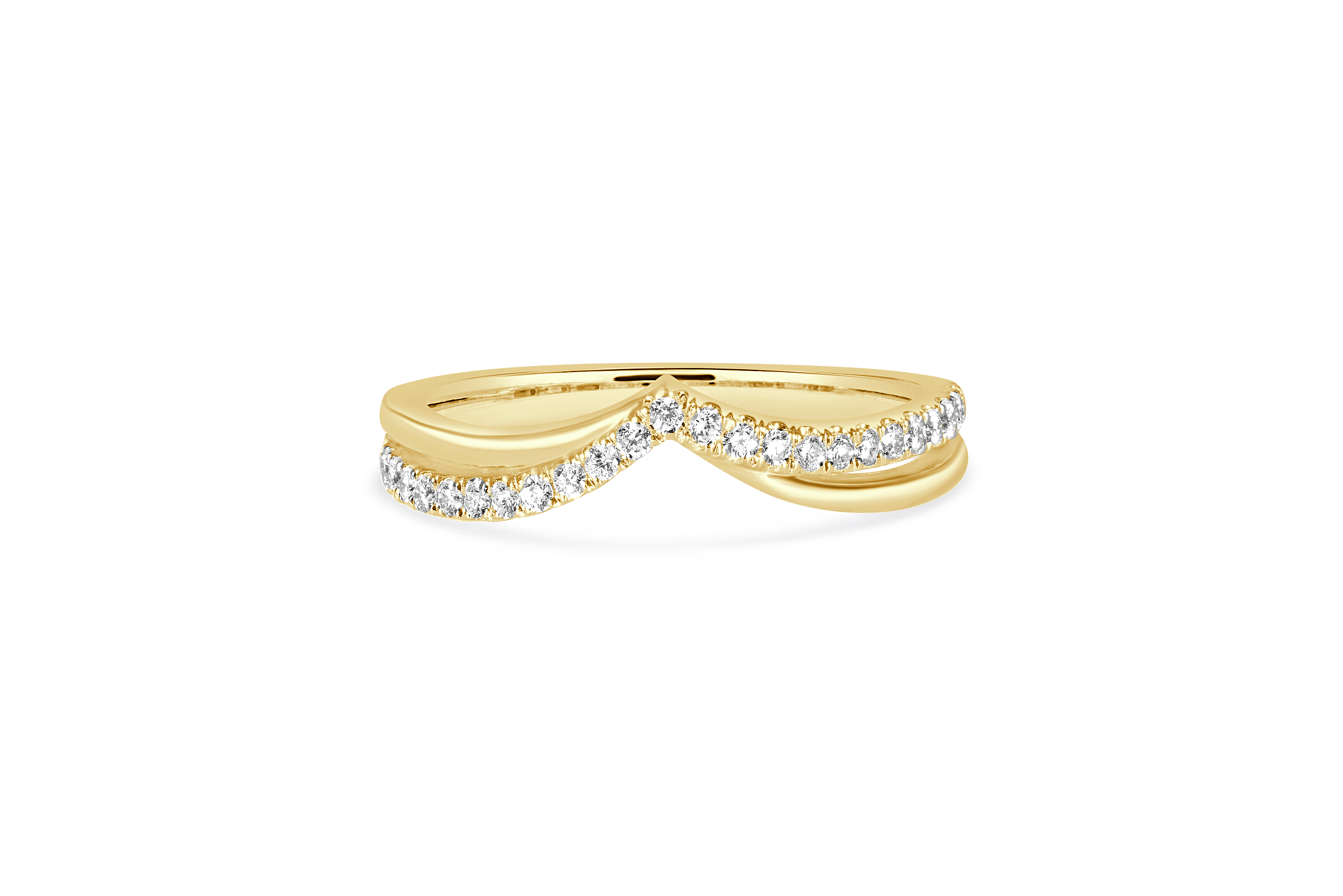 14K Yellow Gold Natural Diamond Double Row Crossover Chevron Wedding Band