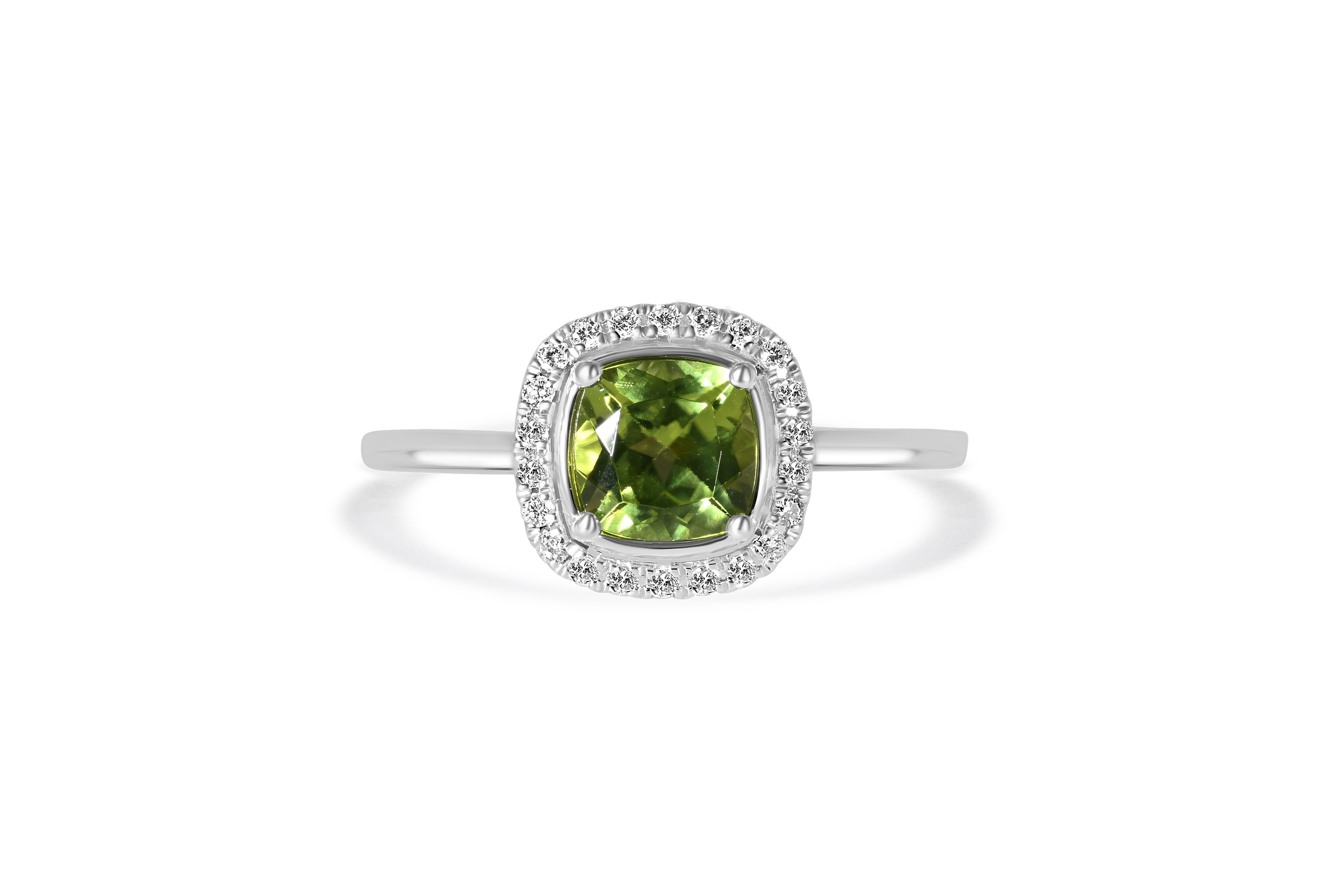 14K White Gold Peridot and Diamond Halo Ring