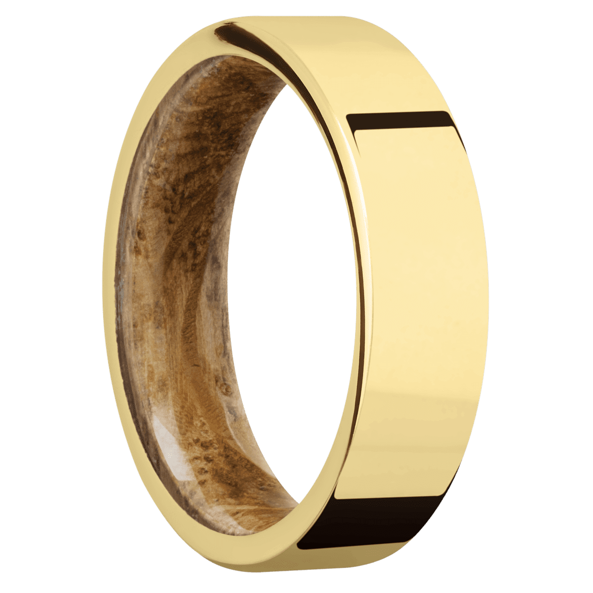 14K Yellow Gold + Polish Finish + Whiskey Barrel