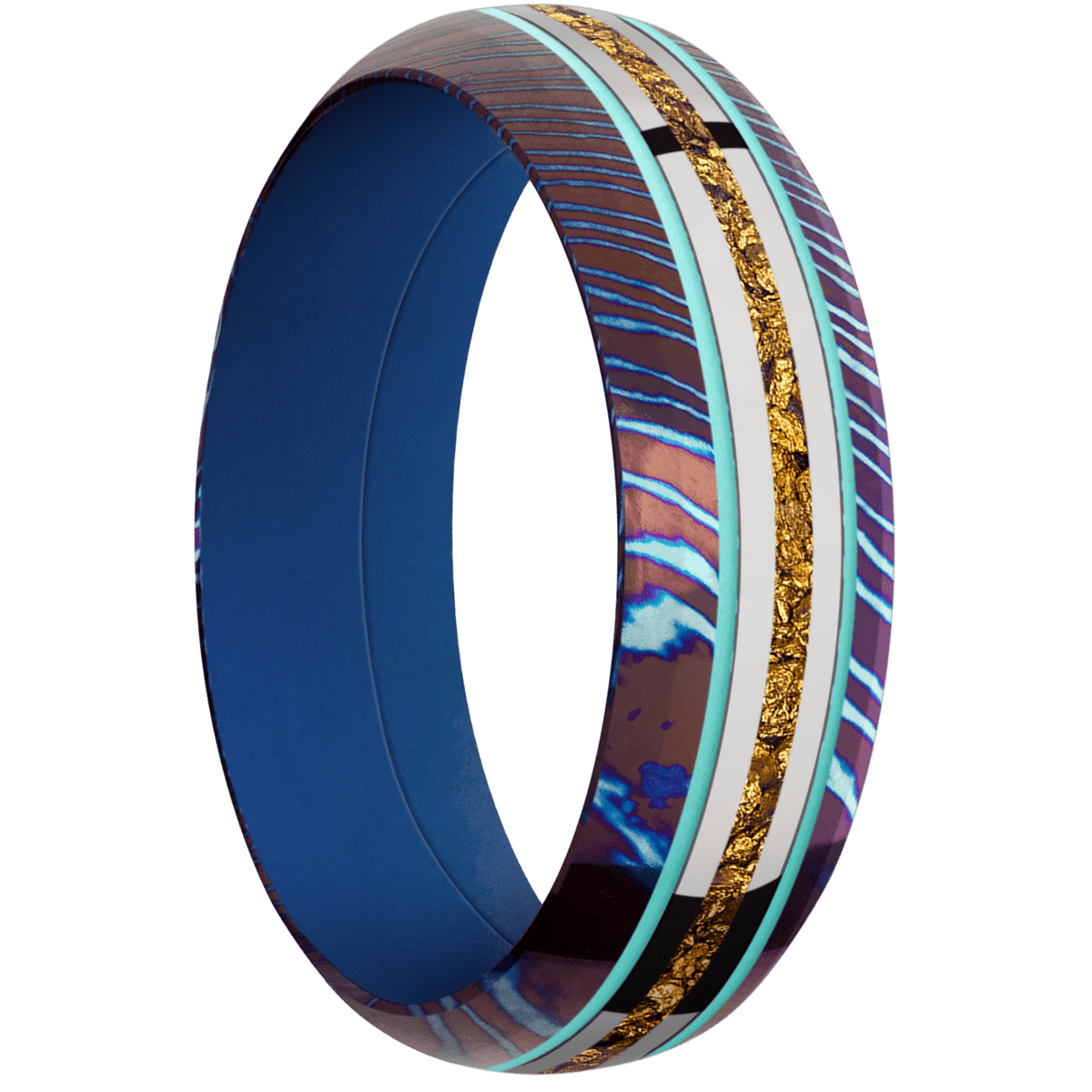 Titanium Damascus + Polish , Polish Finish + Royal Blue