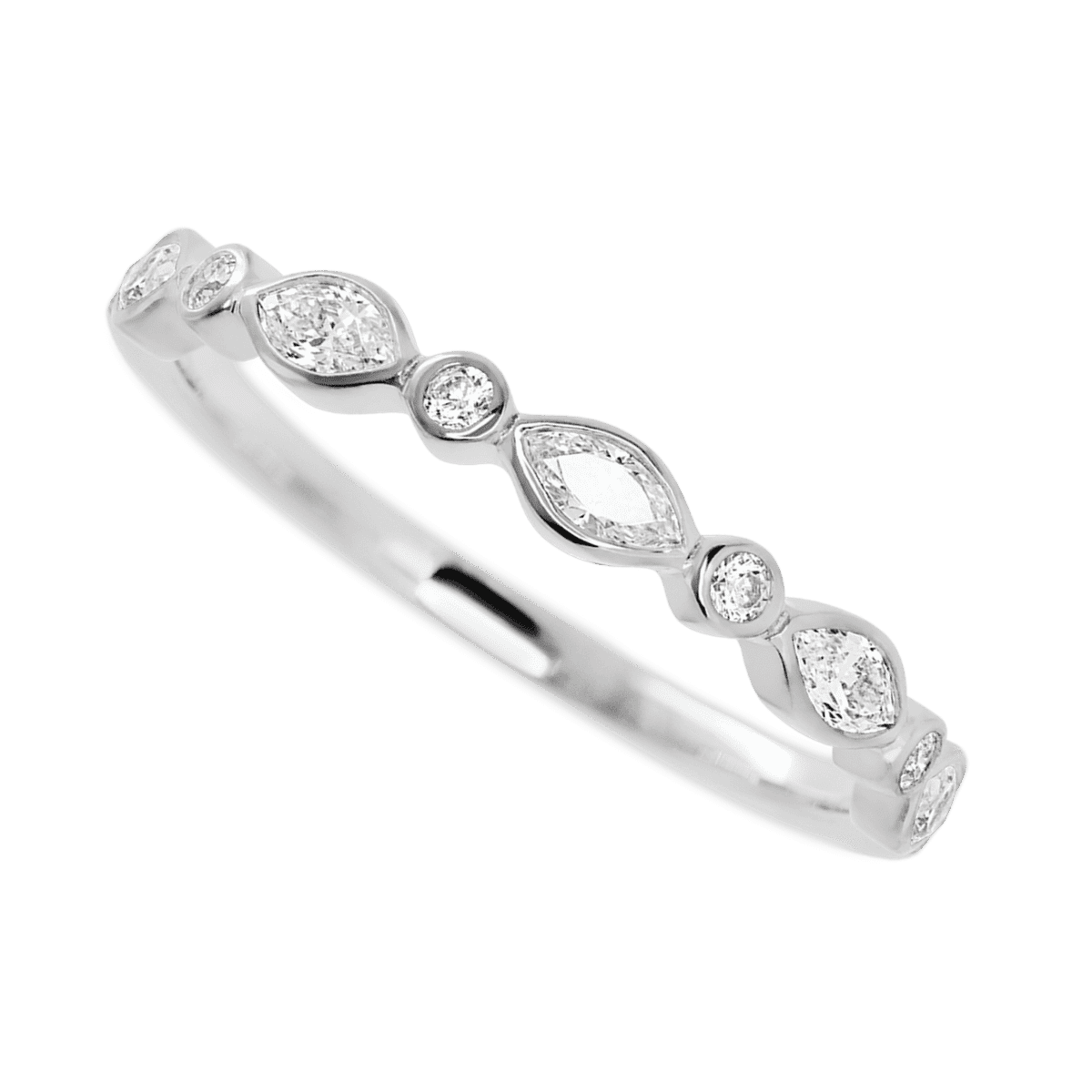 14K White Gold band with 4 Round and 5 Marquise White Lab Diamond having TCW-.56