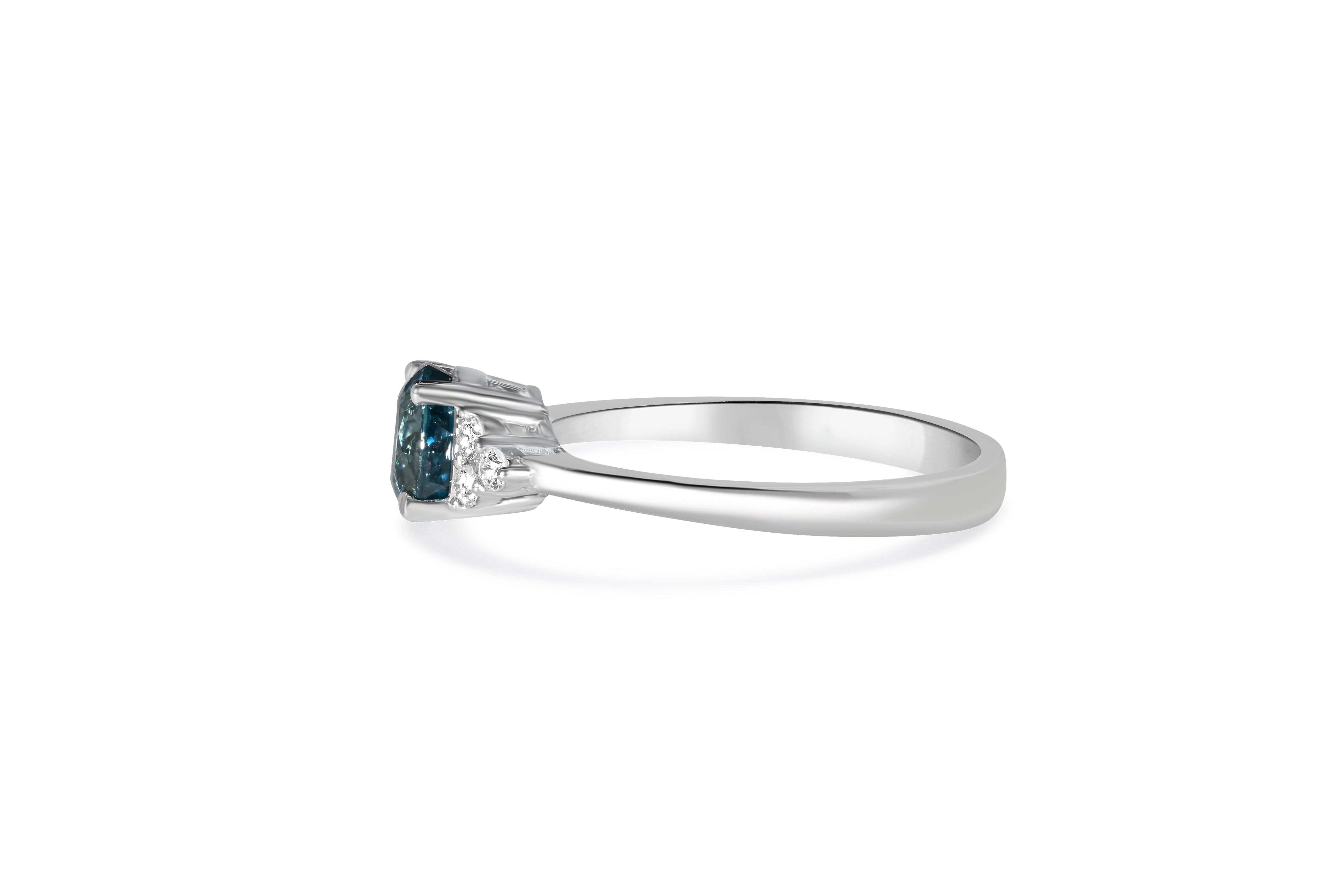 18K White Gold Blue Zircon with Diamond Clusters Ring