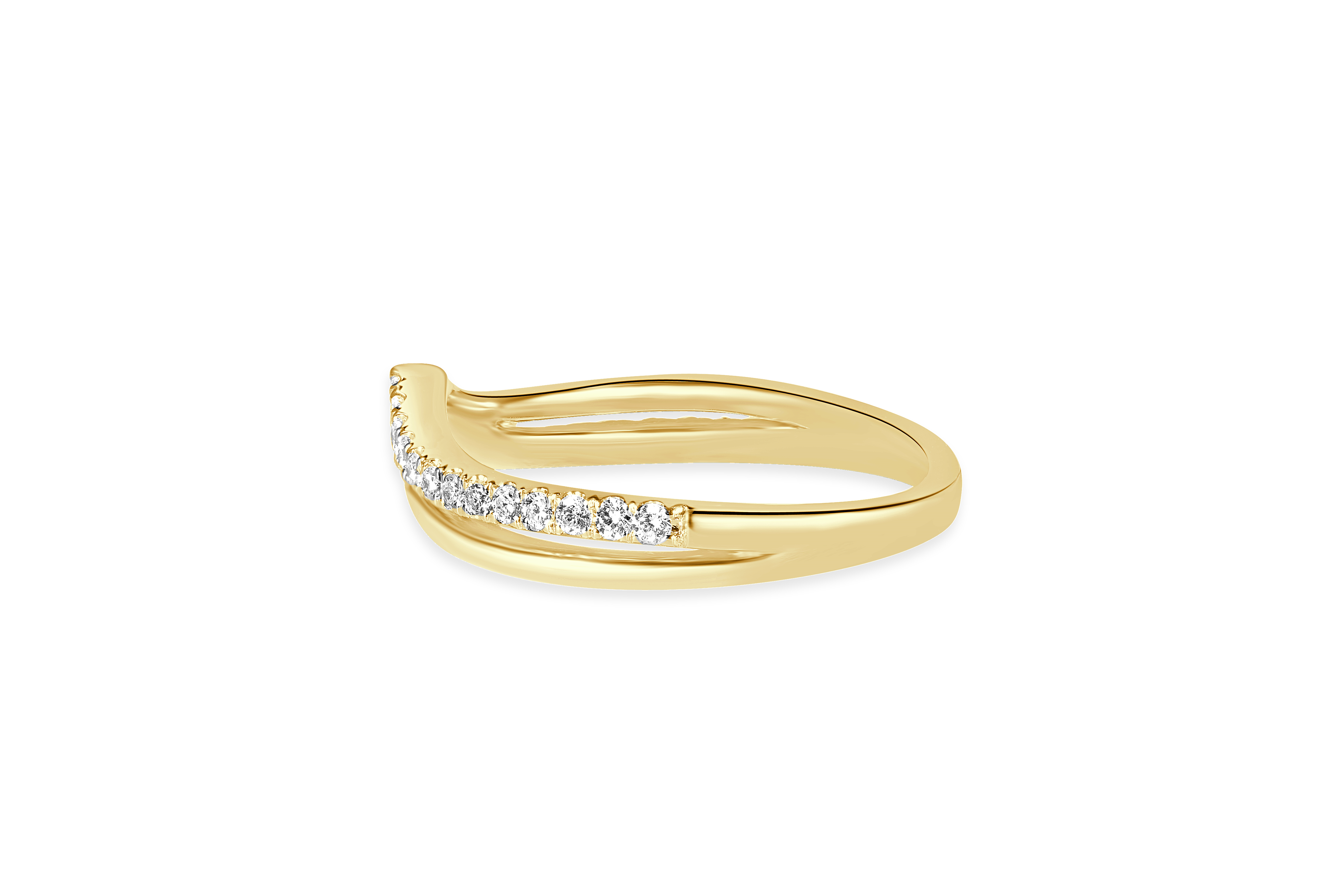 14K Yellow Gold Natural Diamond Double Row Crossover Chevron Wedding Band