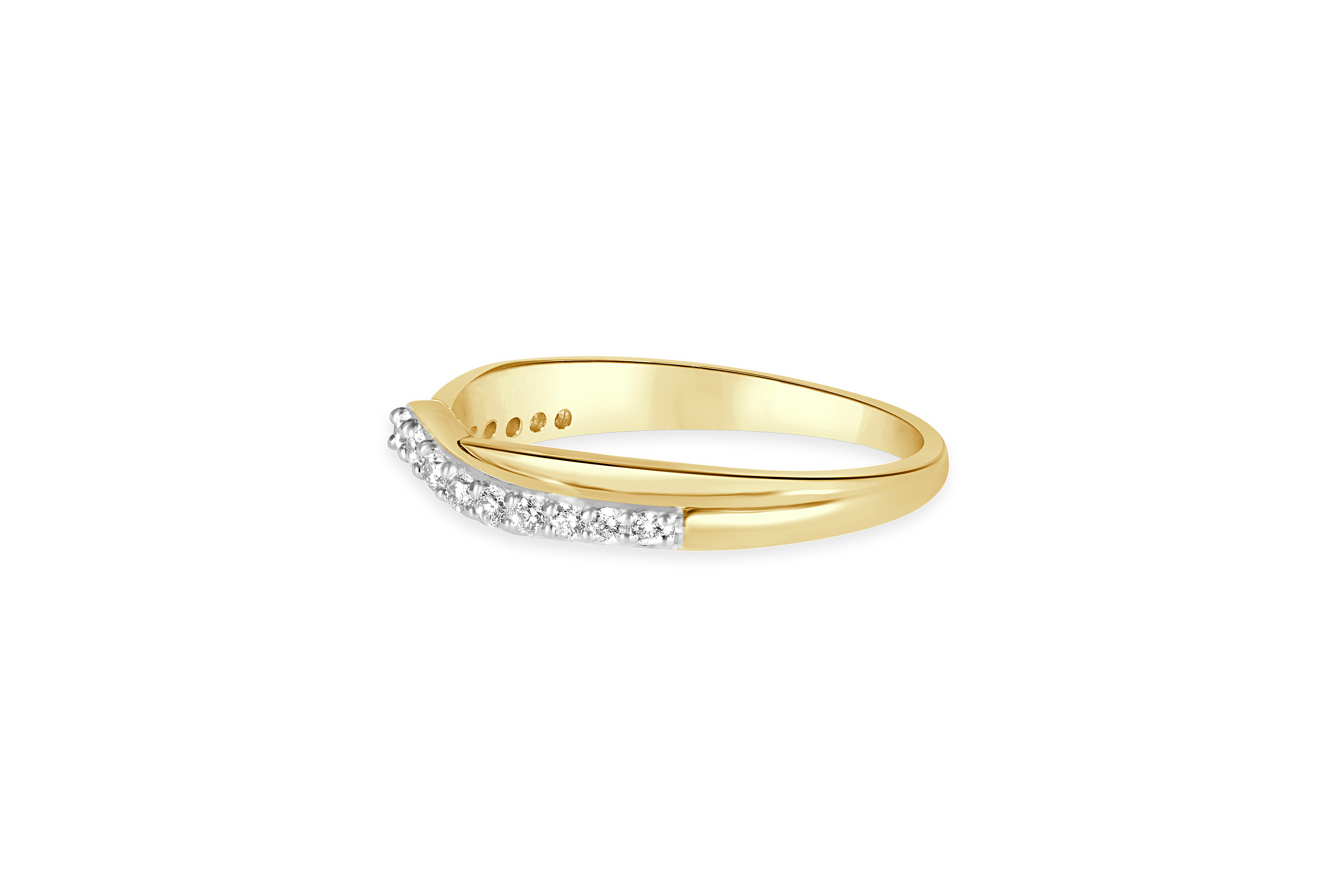 14K Yellow and White Gold Natural Diamond Accented Overlapping Chevron Wedding Band
