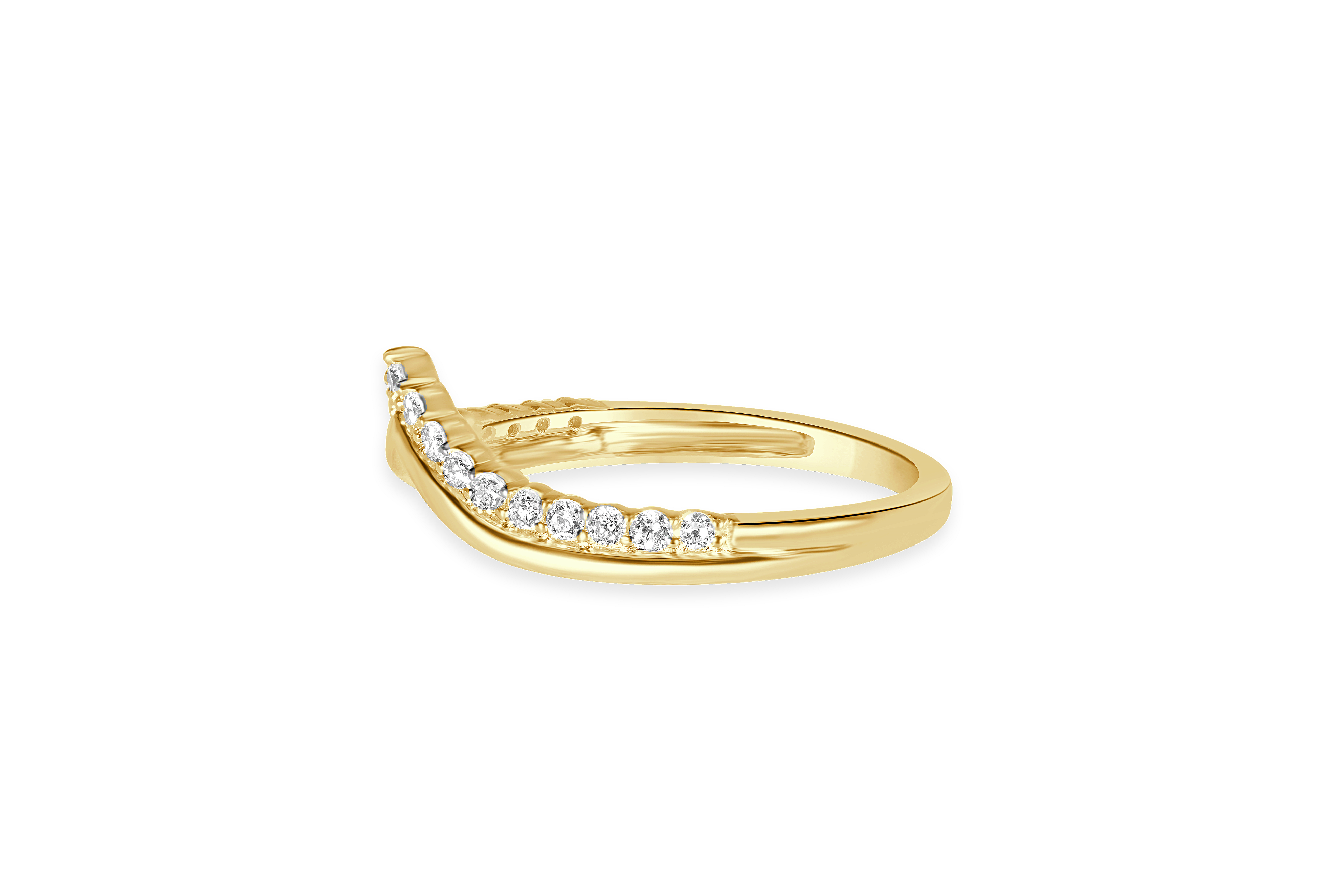 14K Yellow Gold Natural Diamond Accented Double Row Chevron Wedding Band