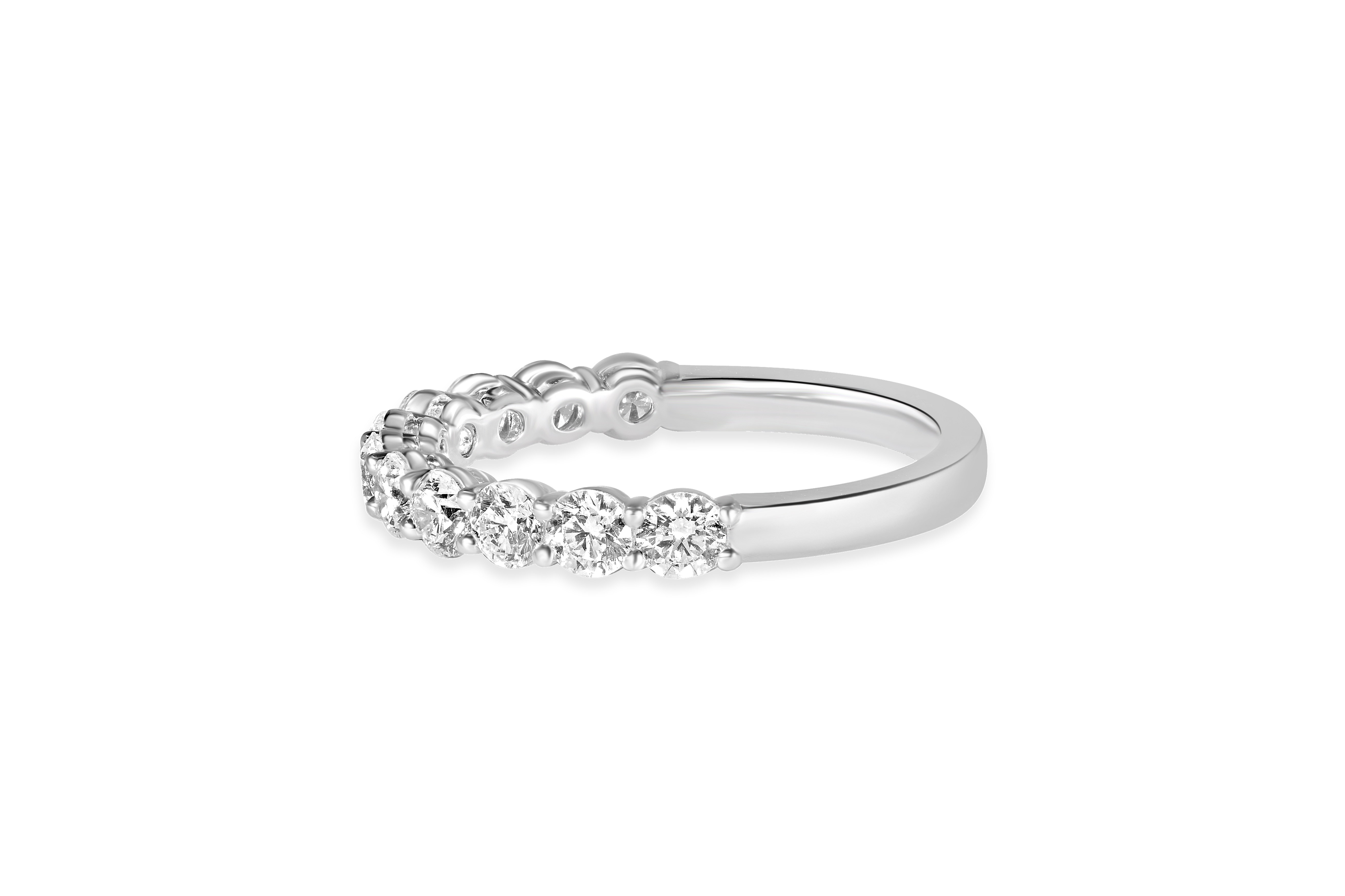 14K White Gold Shared Prong Round Brilliant Cut Diamond Wedding Band
