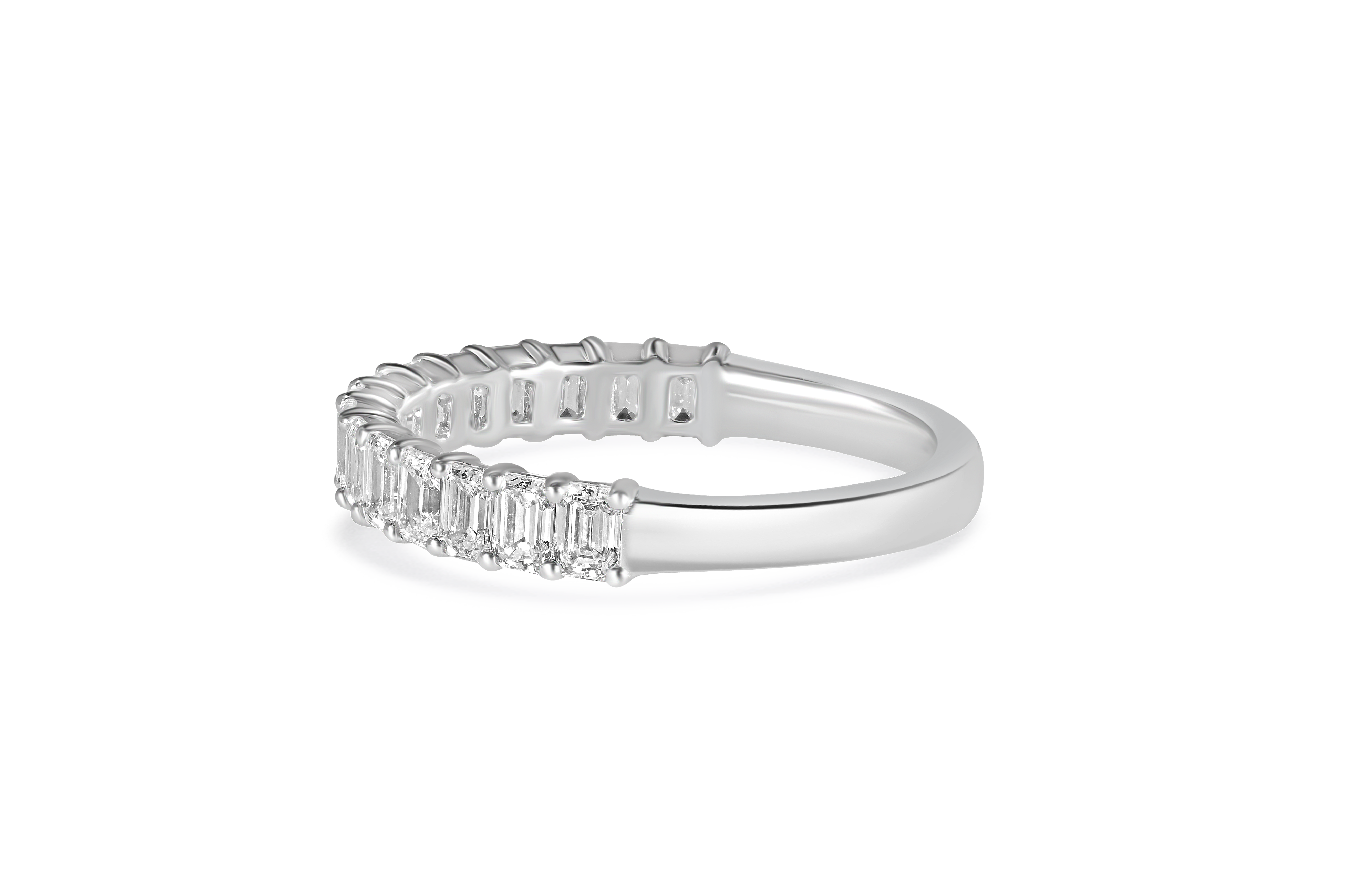 14K White Gold Shared Prong Emerald Cut Diamond Wedding Band