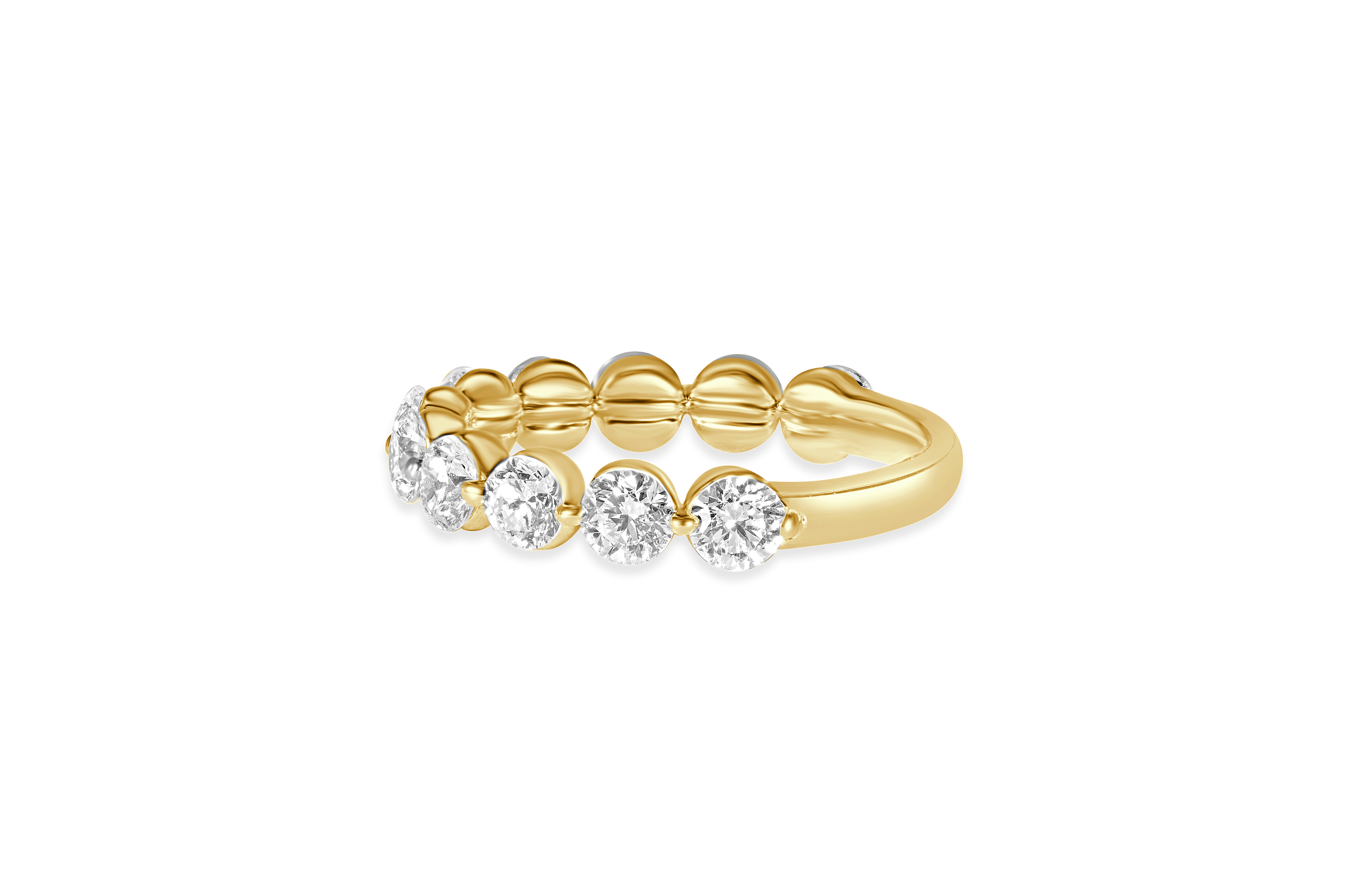 14K Yellow Gold Single Shared Prong  Diamond Wedding Band