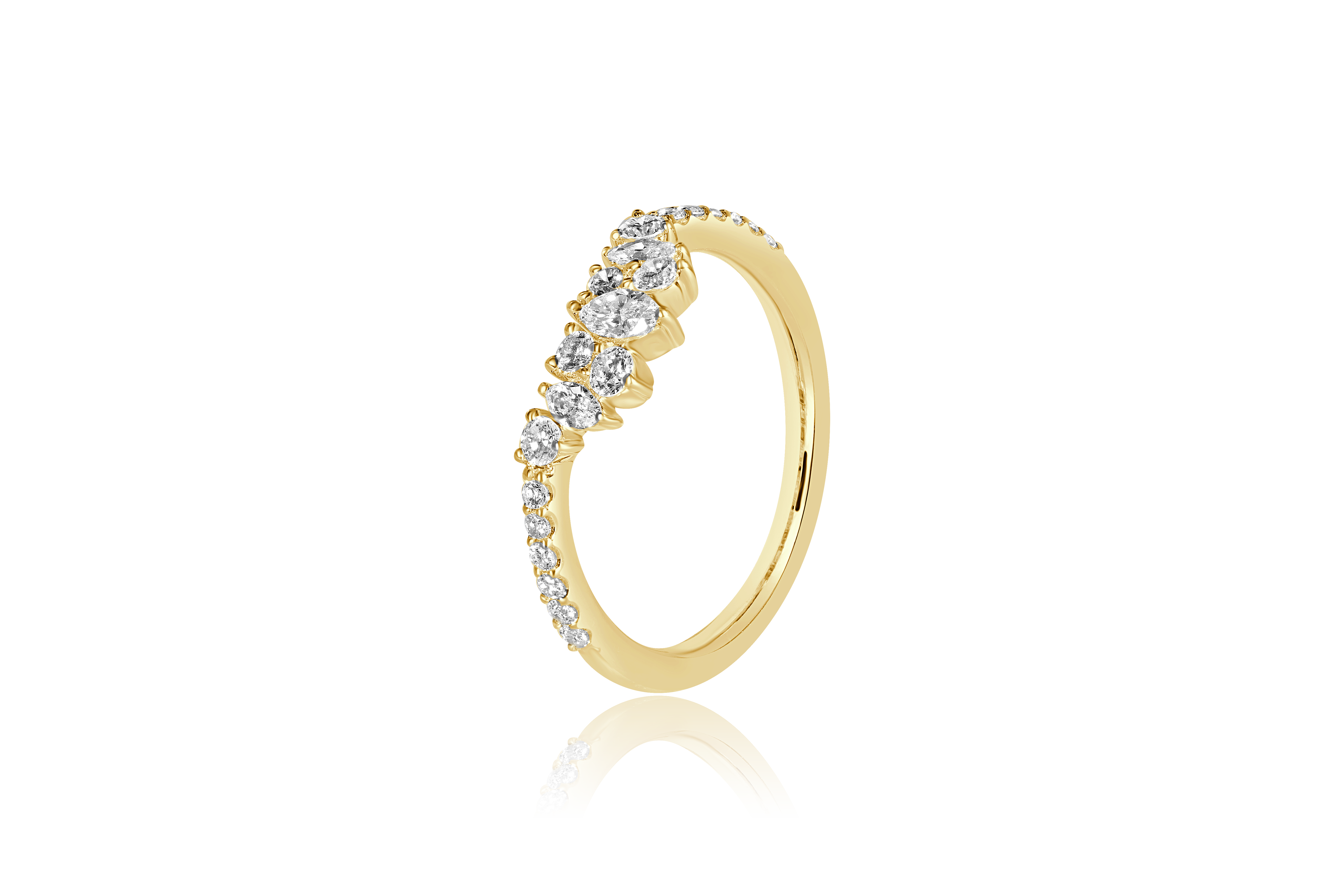 14K Yellow Gold Natural Diamond Accented Contour Wedding Band