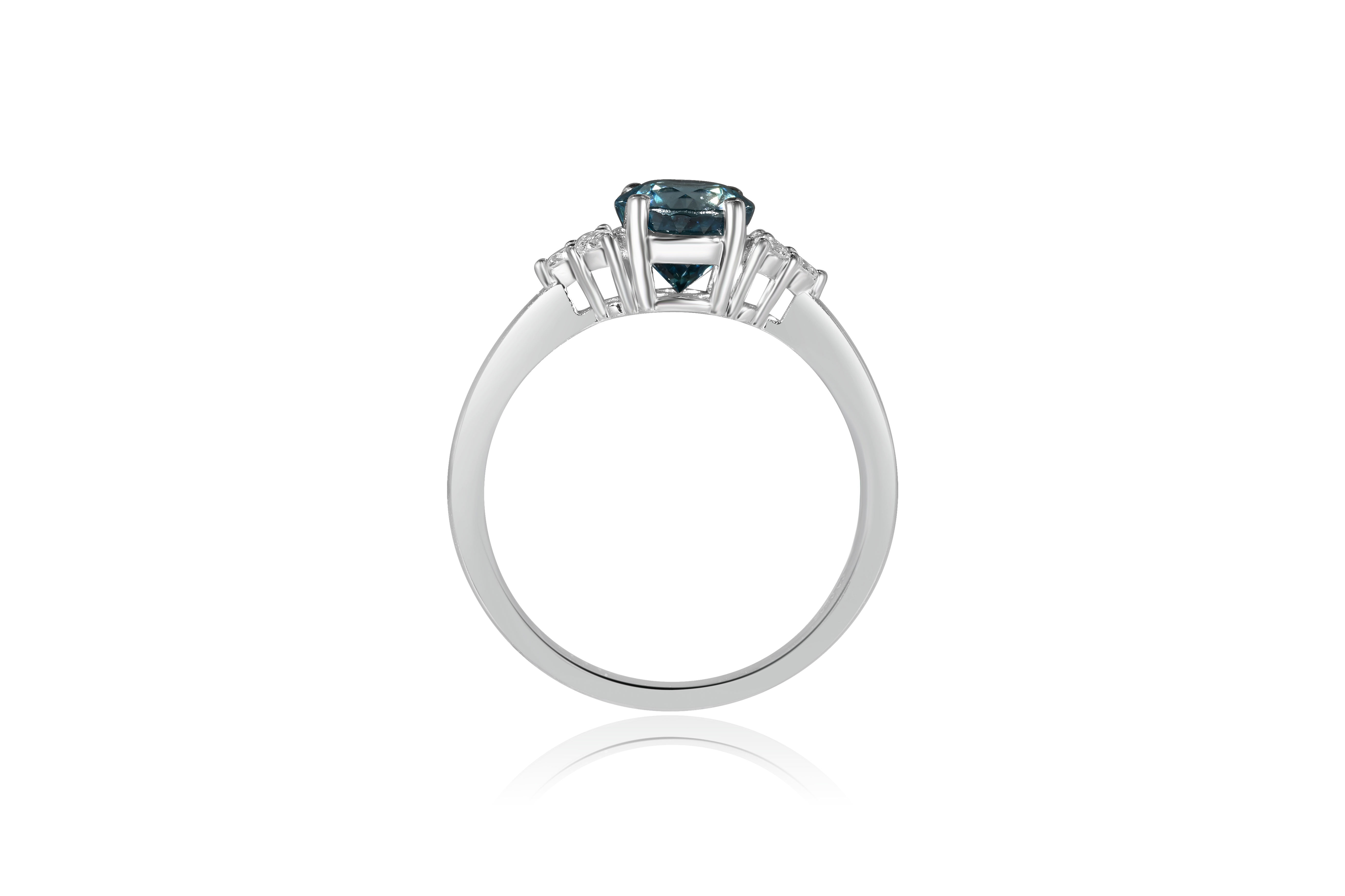 18K White Gold Blue Zircon with Diamond Clusters Ring