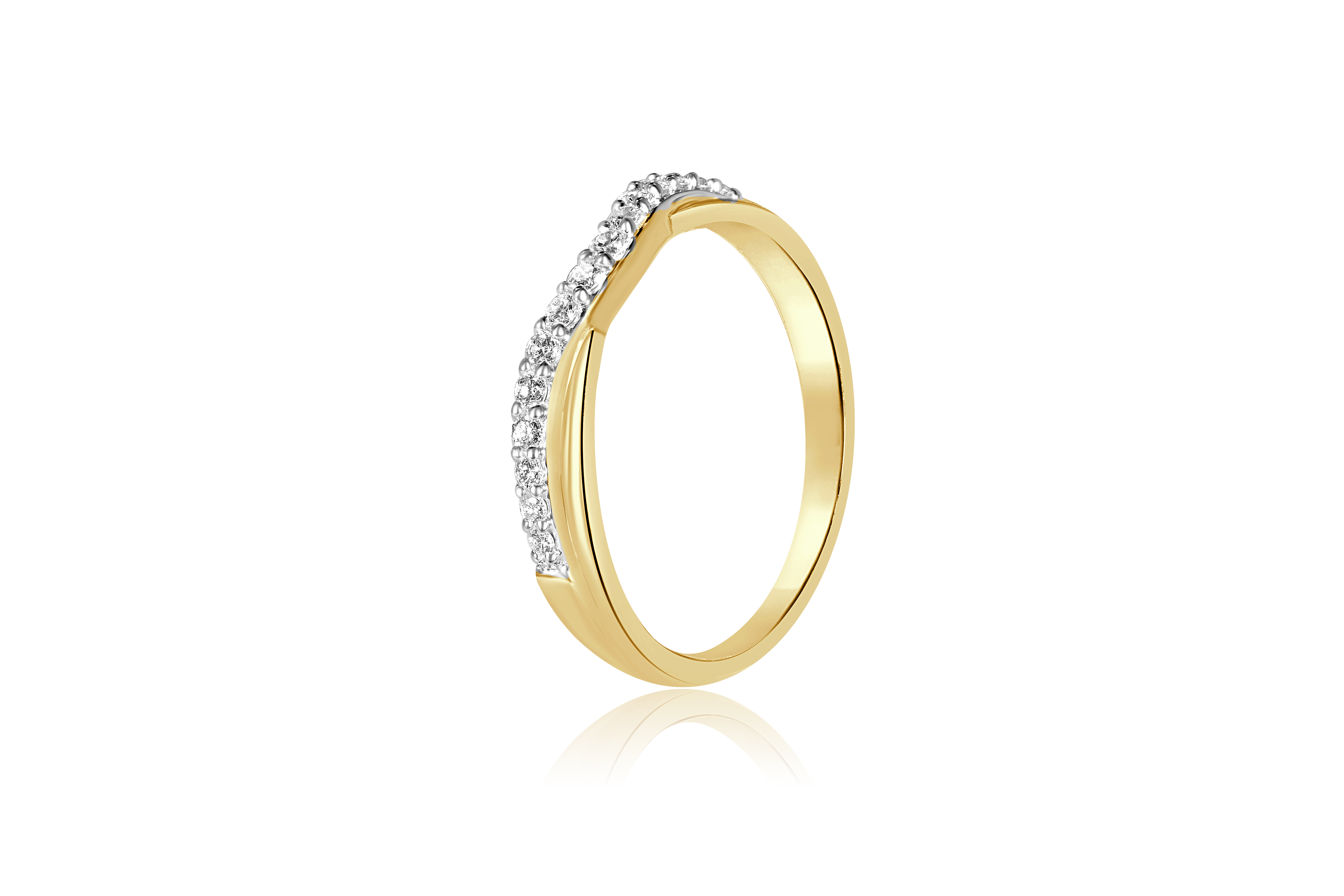 14K Yellow and White Gold Natural Diamond Accented Overlapping Chevron Wedding Band
