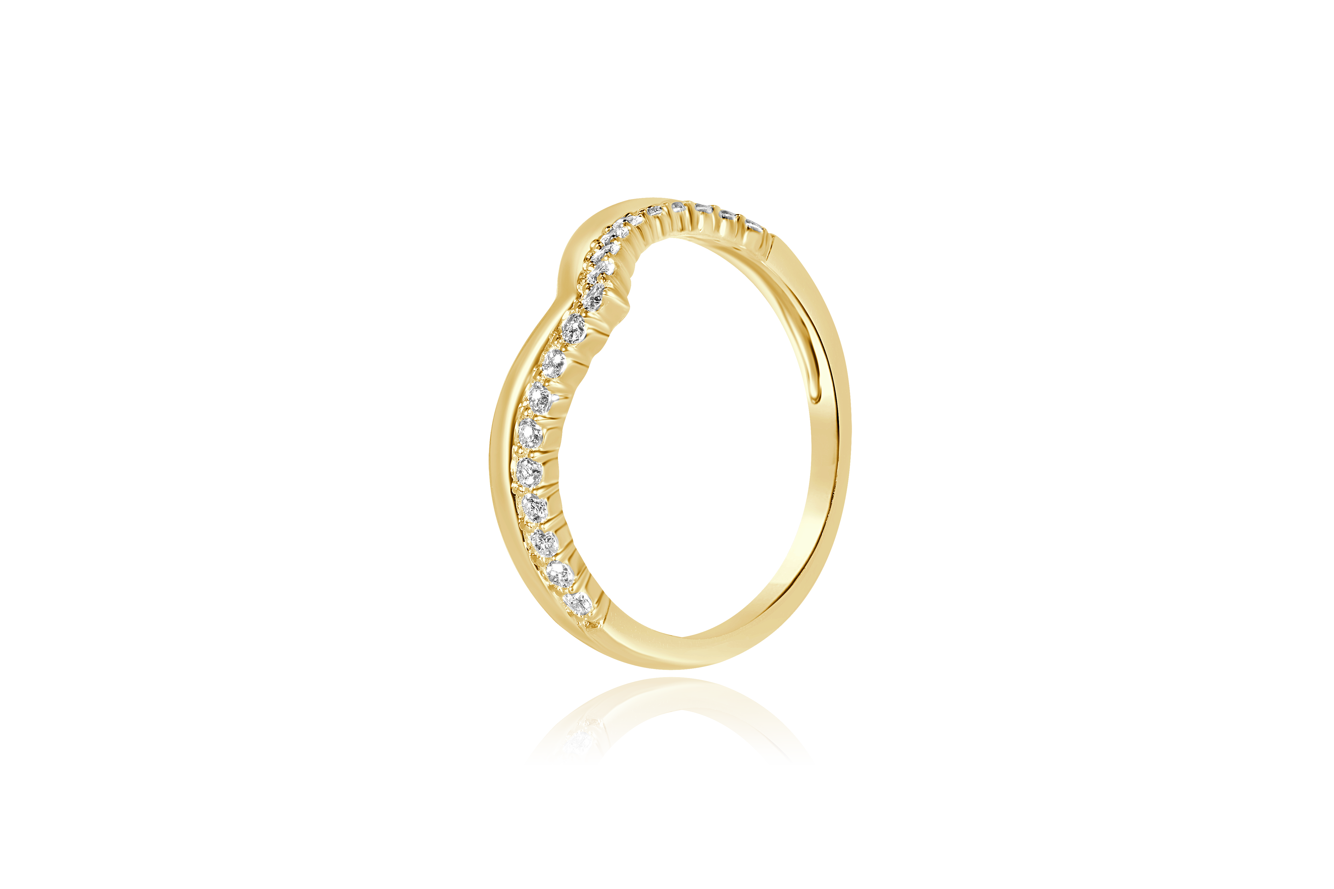 14K Yellow Gold Natural Diamond Accented Double Row Chevron Wedding Band
