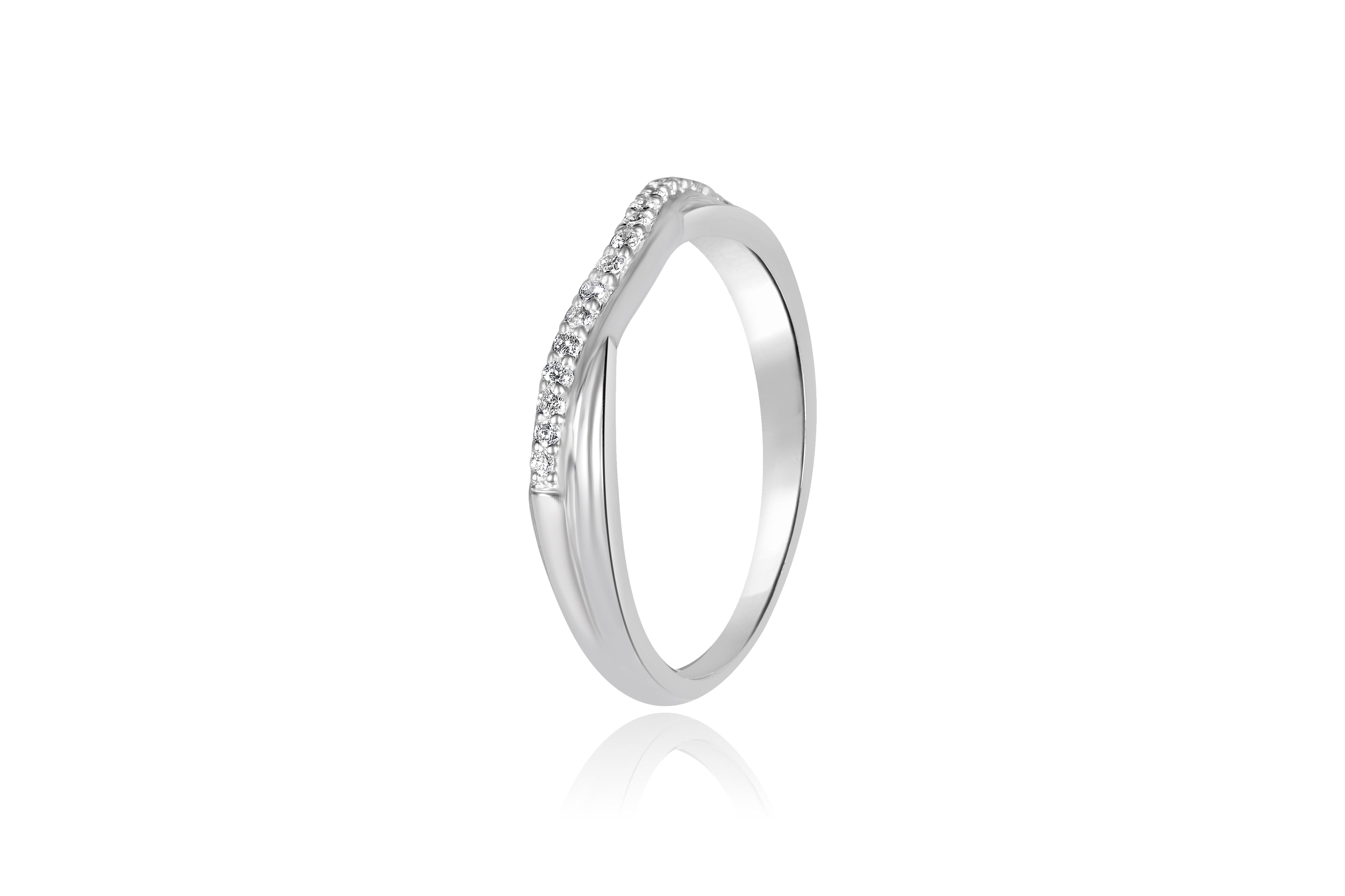 14K White Gold Double Curved Diamond Pave Polished Wedding Band
