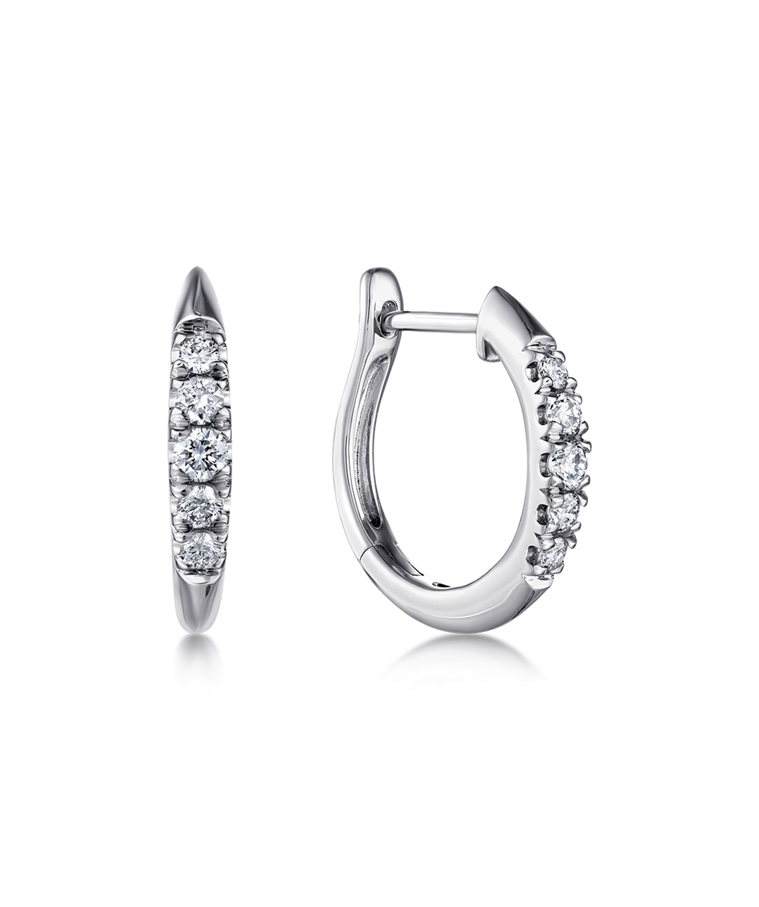 14K White Gold Classic Round 15mm Diamond Huggies