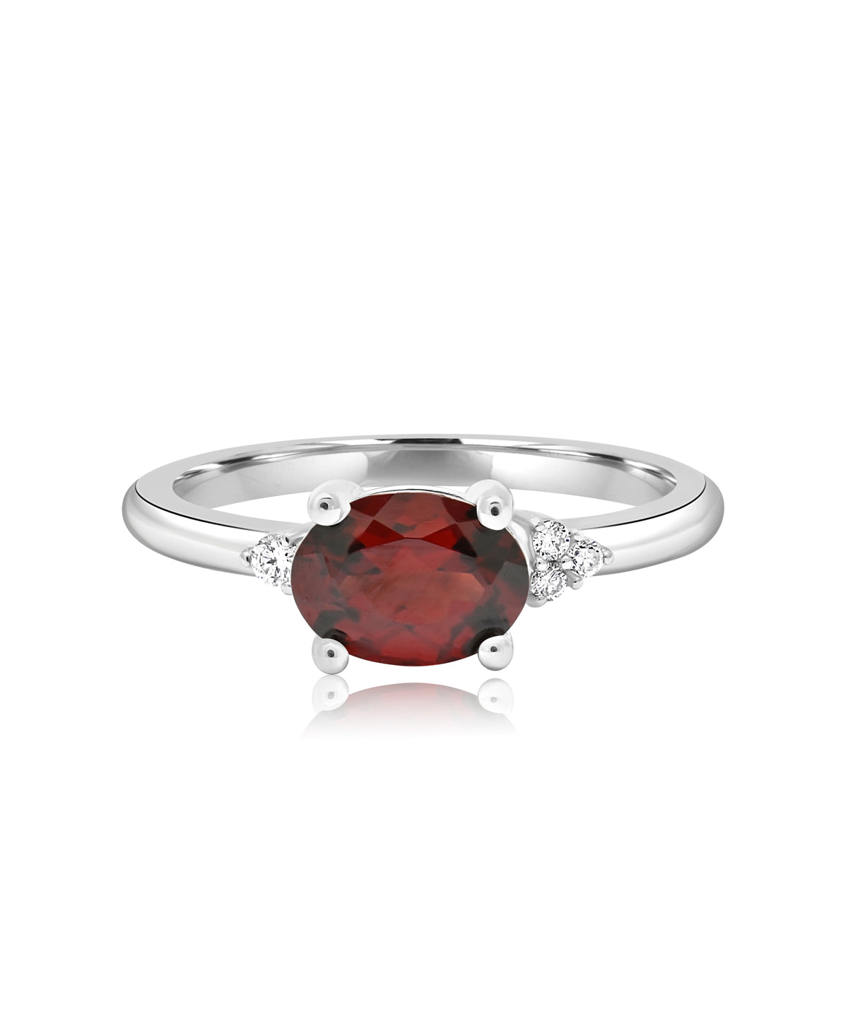 14K White Gold 8mm Garnet and Diamond East West Fashion Ring