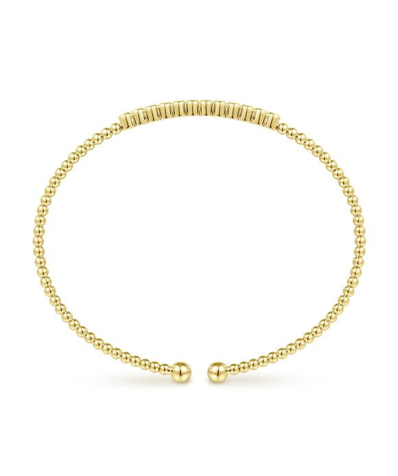 14K Yellow Gold Bujukan Bead Cuff Bracelet with Bezel Set Diamond Stations