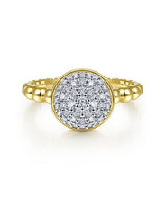 14K Yellow Gold Round Diamond Pavé Center Ring with Bujukan Bead Shank
