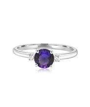 14K White Gold 6.5mm Amethyst and Diamond Ring