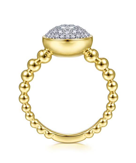 14K Yellow Gold Round Diamond Pavé Center Ring with Bujukan Bead Shank