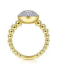 14K Yellow Gold Round Diamond Pavé Center Ring with Bujukan Bead Shank