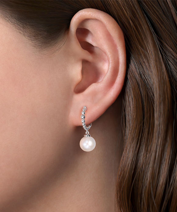 925 Sterling Silver Pearl Drop Huggies
