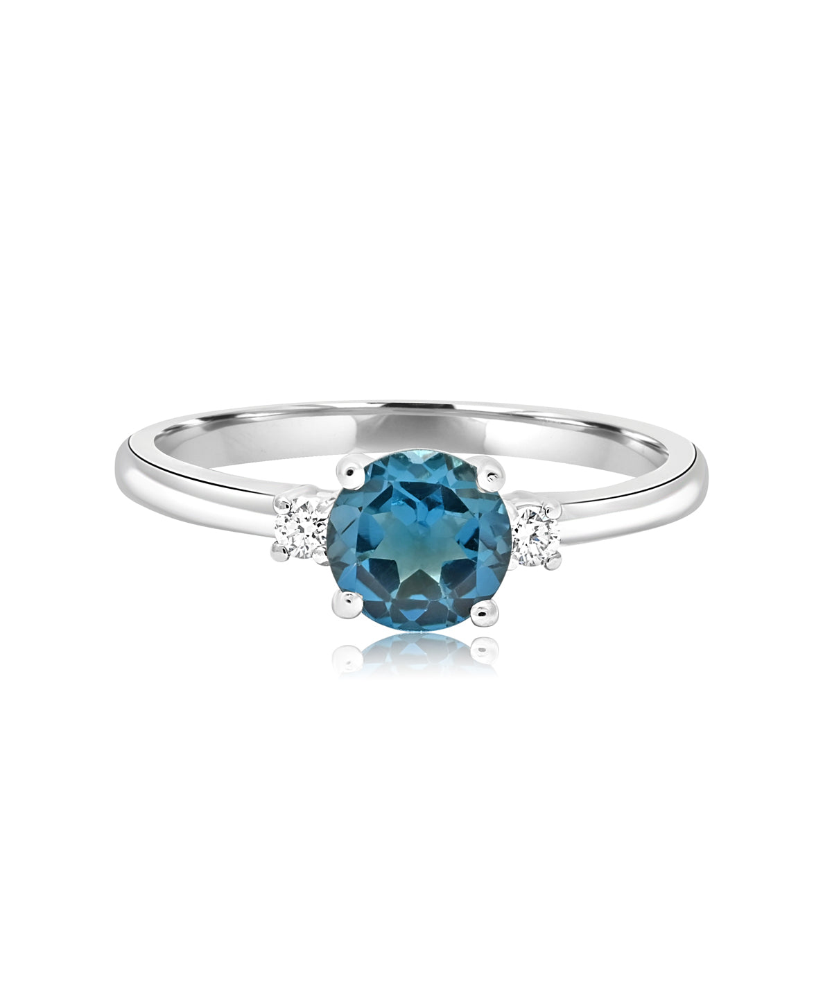 14K White Gold 6mm London Blue Topaz and Diamond Ring
