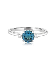 14K White Gold 6mm London Blue Topaz and Diamond Ring