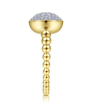 14K Yellow Gold Round Diamond Pavé Center Ring with Bujukan Bead Shank