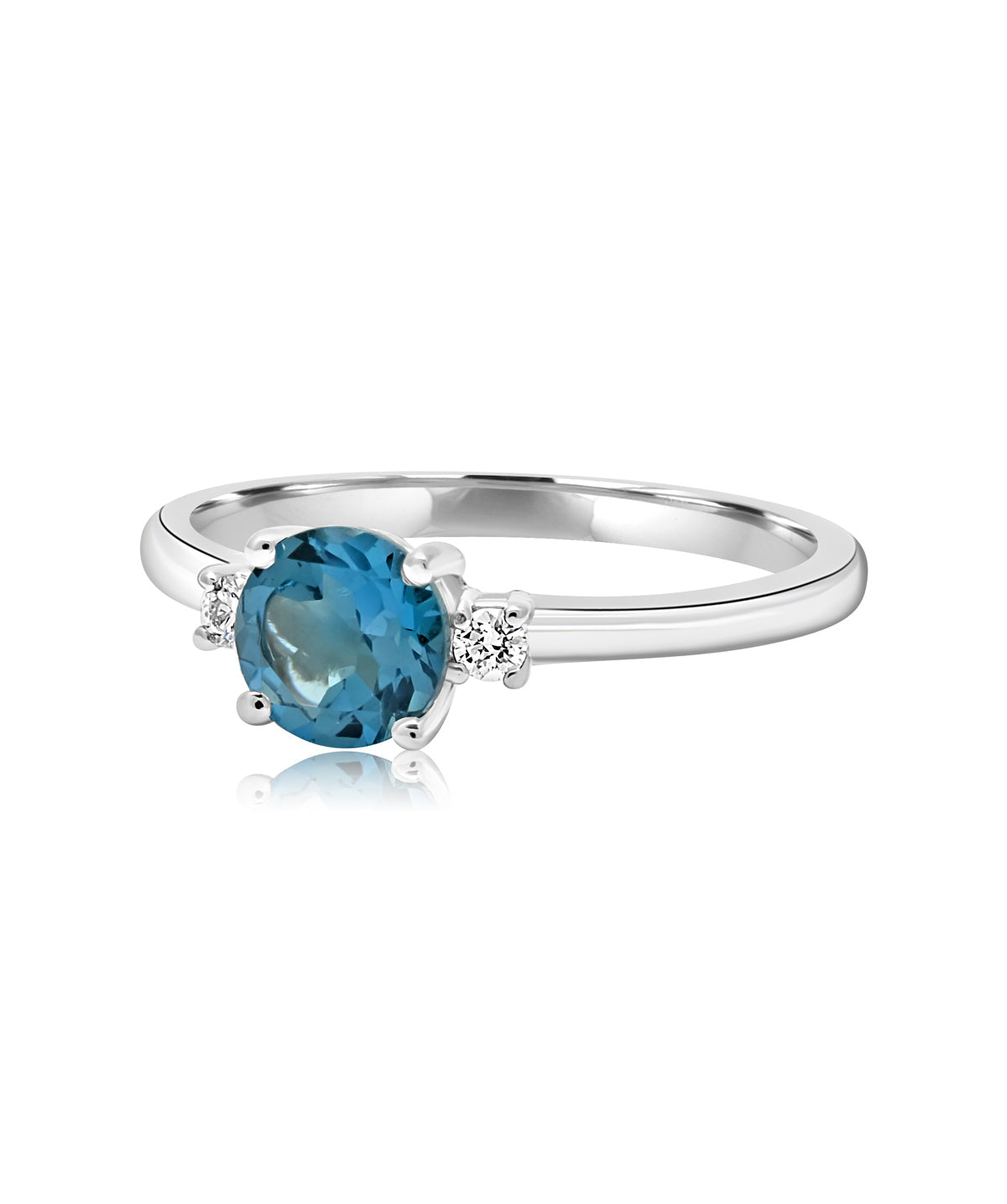 14K White Gold 6mm London Blue Topaz and Diamond Ring