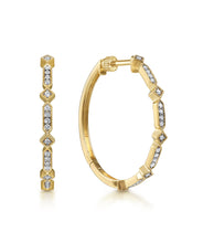 14K Yellow Gold 30mm Classic Vintage Inspired Diamond Hoop Earrings