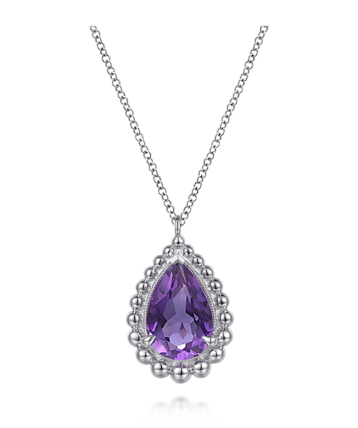 925 Sterling Silver Amethyst Bujukan Pear Shape Stud Necklace With Pattern