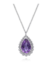 925 Sterling Silver Amethyst Bujukan Pear Shape Stud Necklace With Pattern