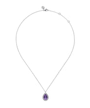 925 Sterling Silver Amethyst Bujukan Pear Shape Stud Necklace With Pattern