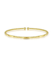 14K Yellow Gold Alternating Bujukan Bead and Plain Bar Cuff Bracelet