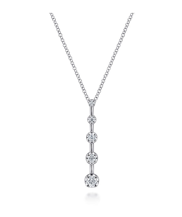 14K White Gold Bar Pendant Necklace with Diamond Stations