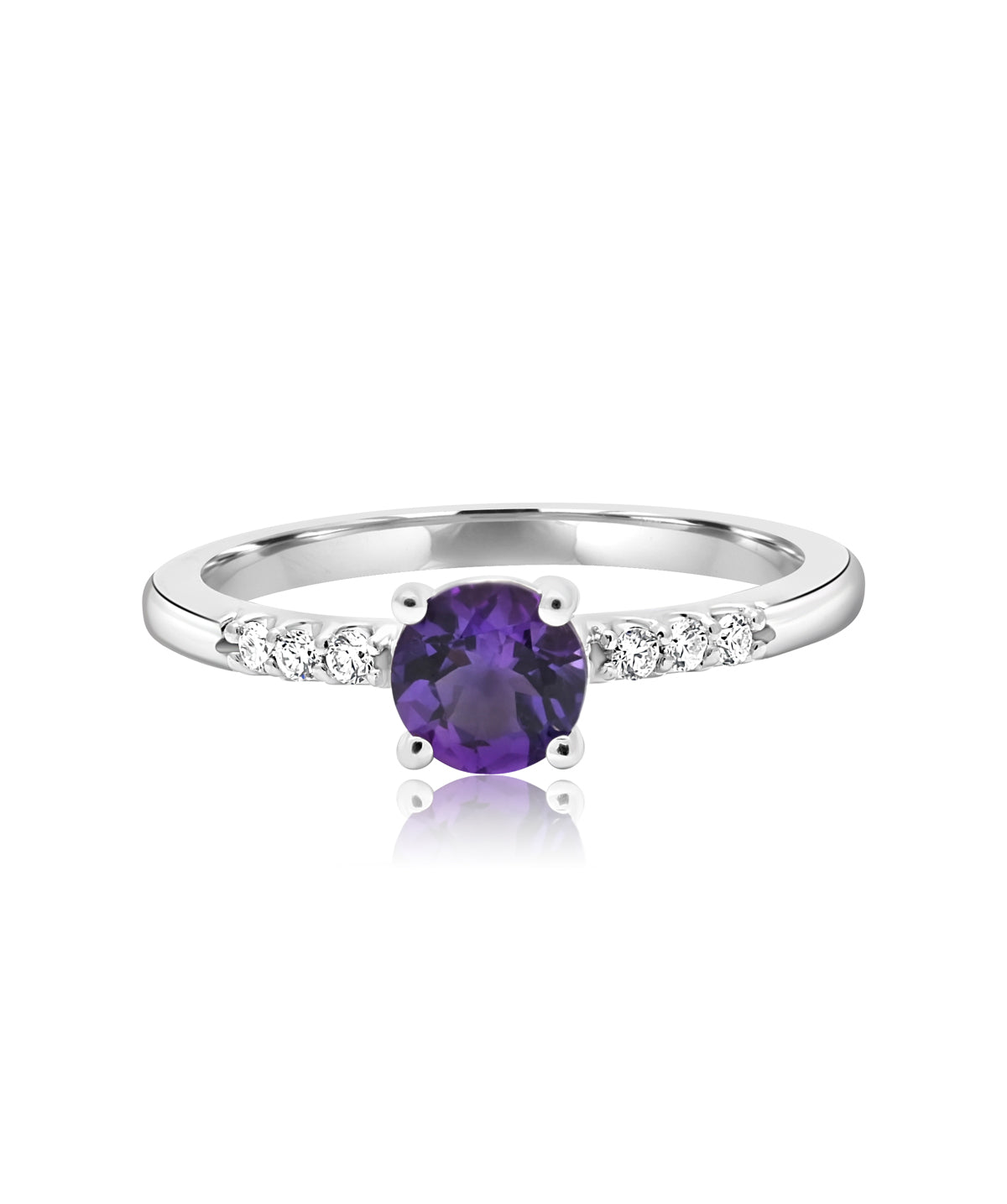 14K White Gold 6mm Amethyst and Diamond Ring