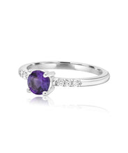 14K White Gold 6mm Amethyst and Diamond Ring