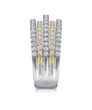 14K Yellow-White Gold Layered Wide Band Diamond Ring