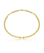 14K Yellow Gold Alternating Bujukan Bead and Plain Bar Cuff Bracelet