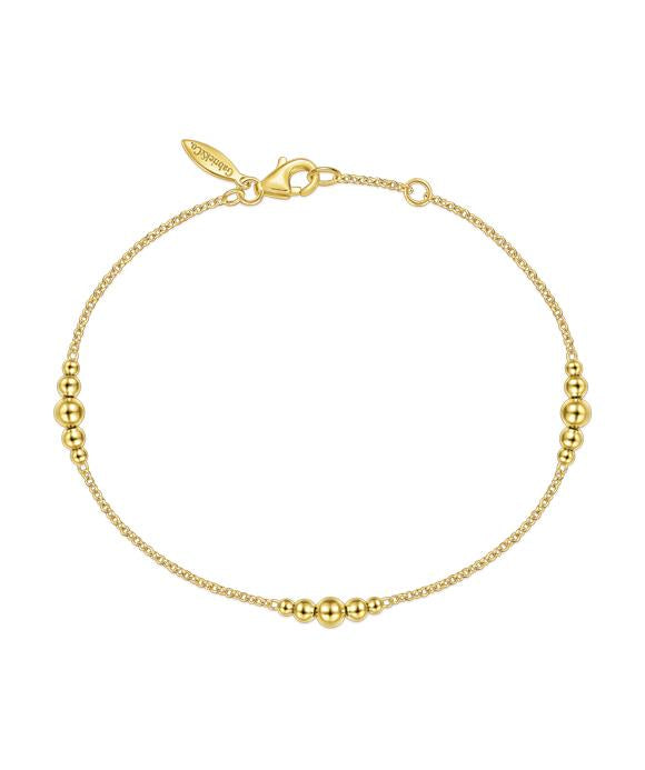 14K Yellow Gold Chain Bracelet with Graduating Bead Stations