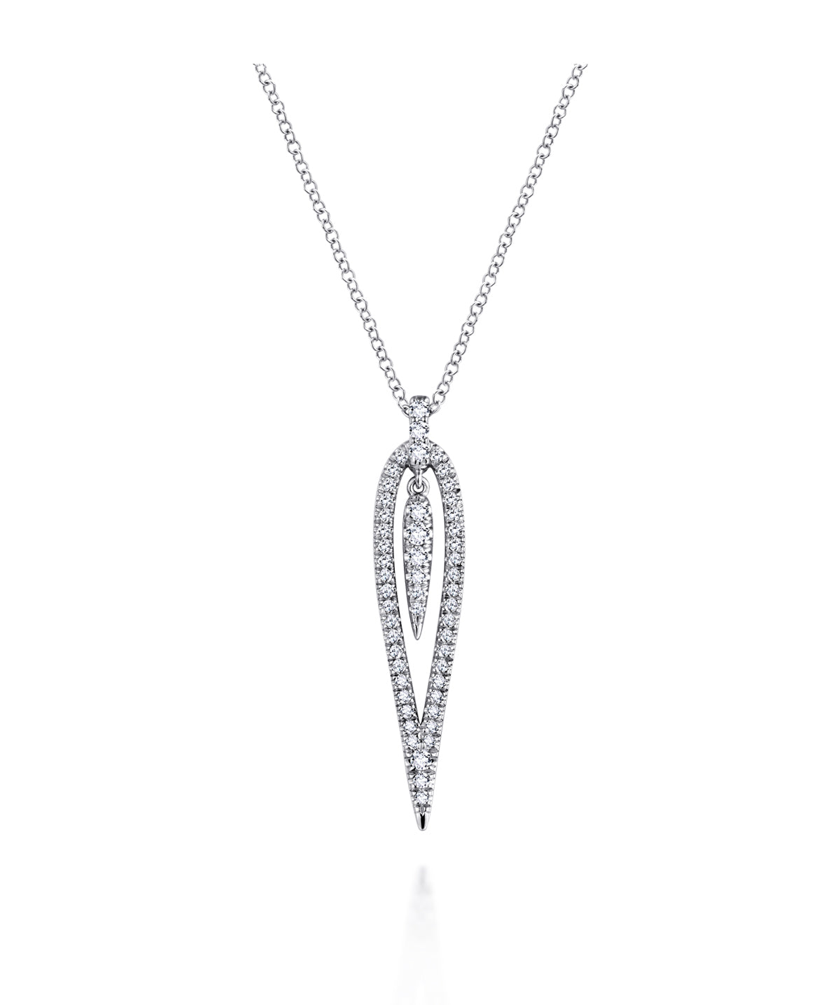 14K White Gold Open Teardrop Diamond Pendant Necklace