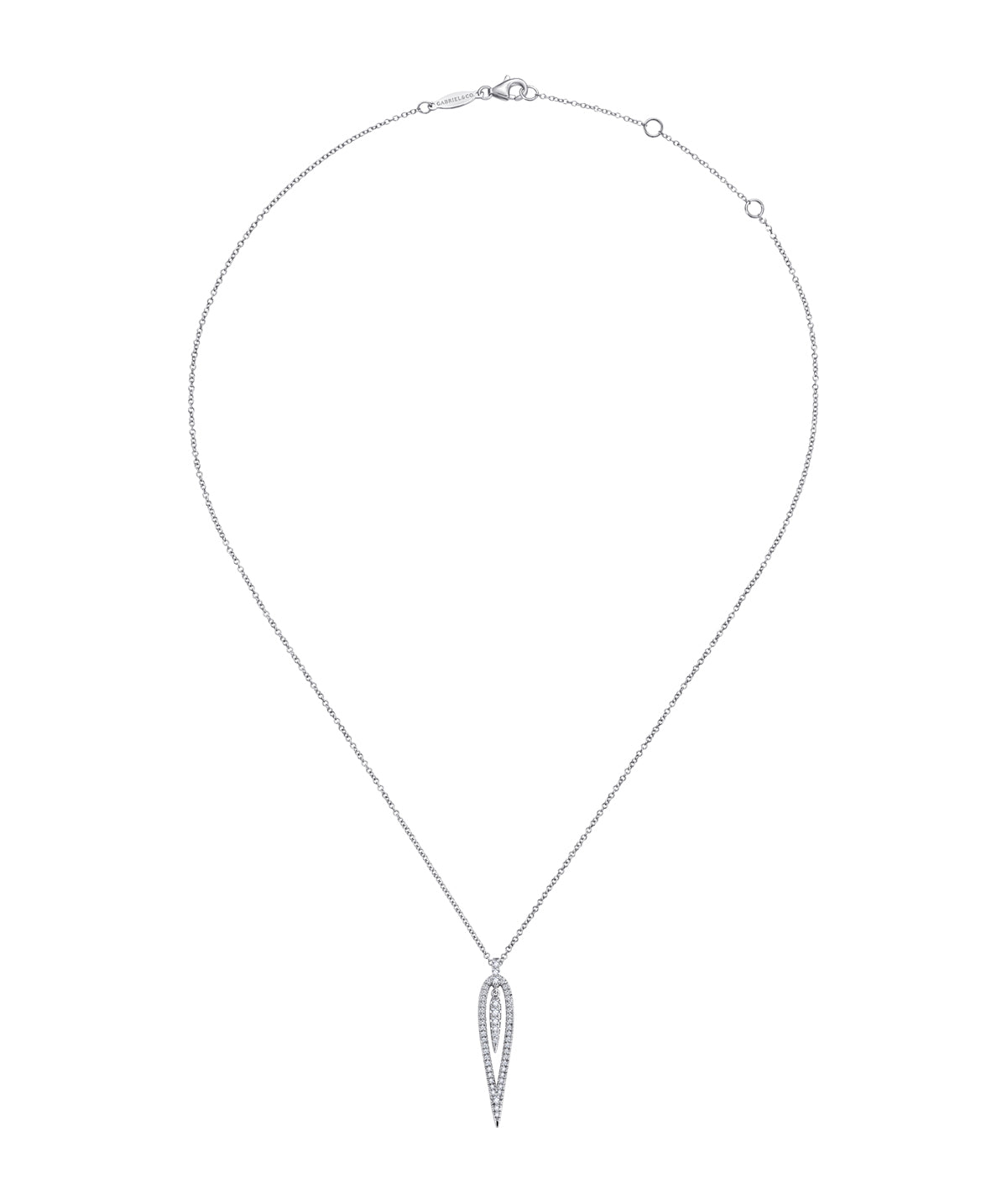 14K White Gold Open Teardrop Diamond Pendant Necklace