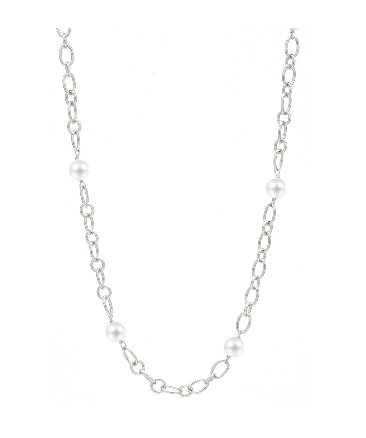Rhodium Plated Sterling Silver 6.5-7mm Pearl Necklace