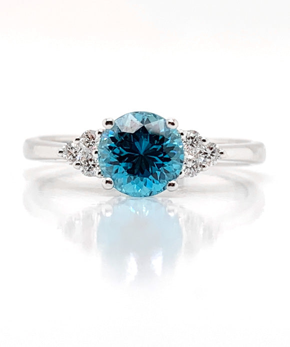 18K White Gold Blue Zircon & Diamond Ring