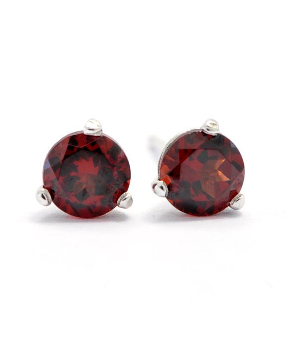 14K White Gold and Silver 5mm Garnet Studs