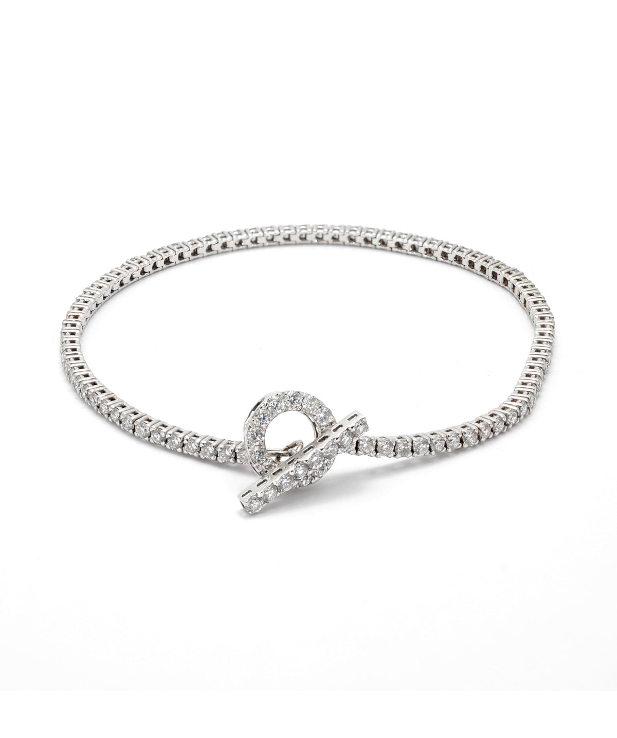 18K White Gold Diamond Tennis Bracelet With Toggle Clasp 3.00cttw