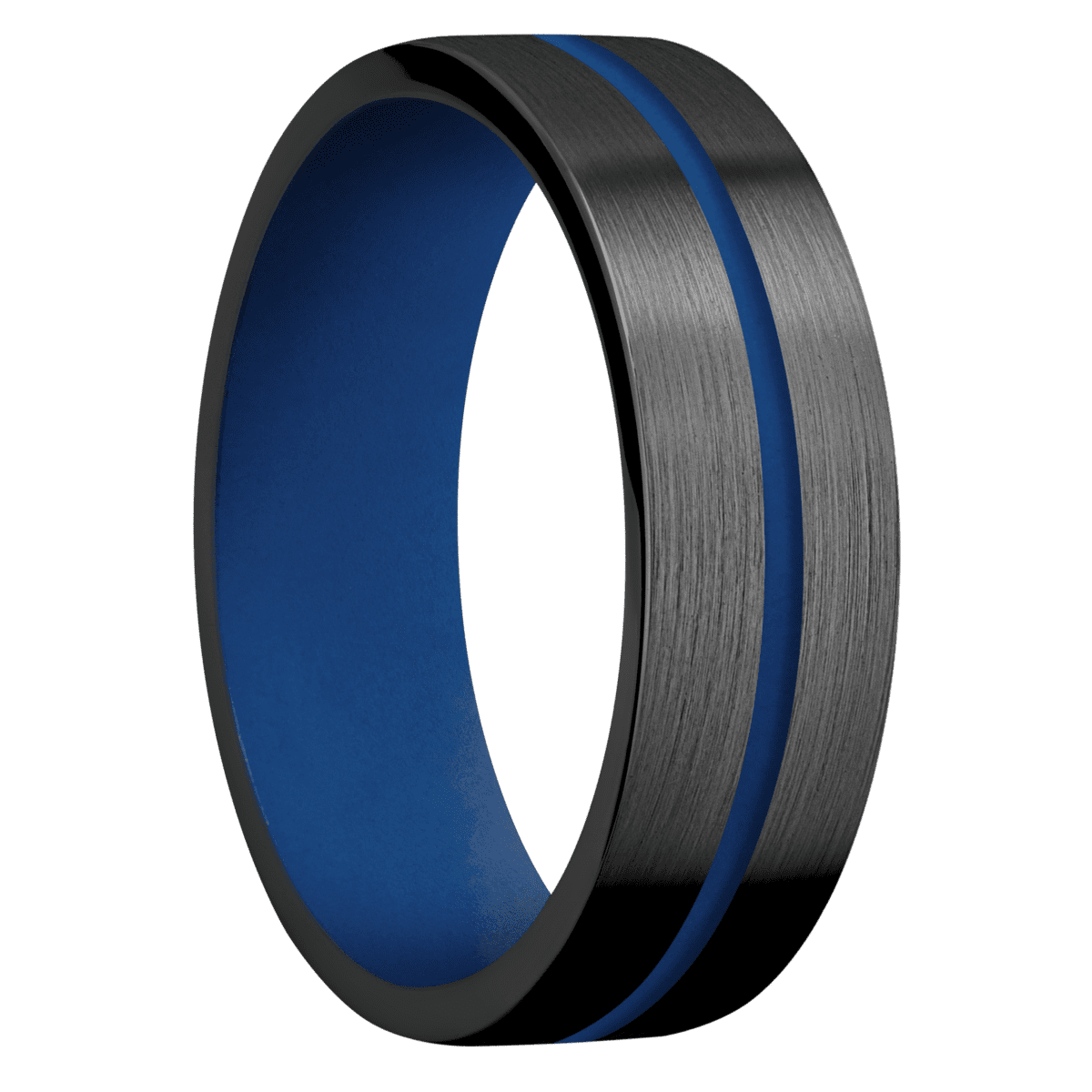 Zirconium with Satin Finish and Royal Blue Inlay and Royal Blue