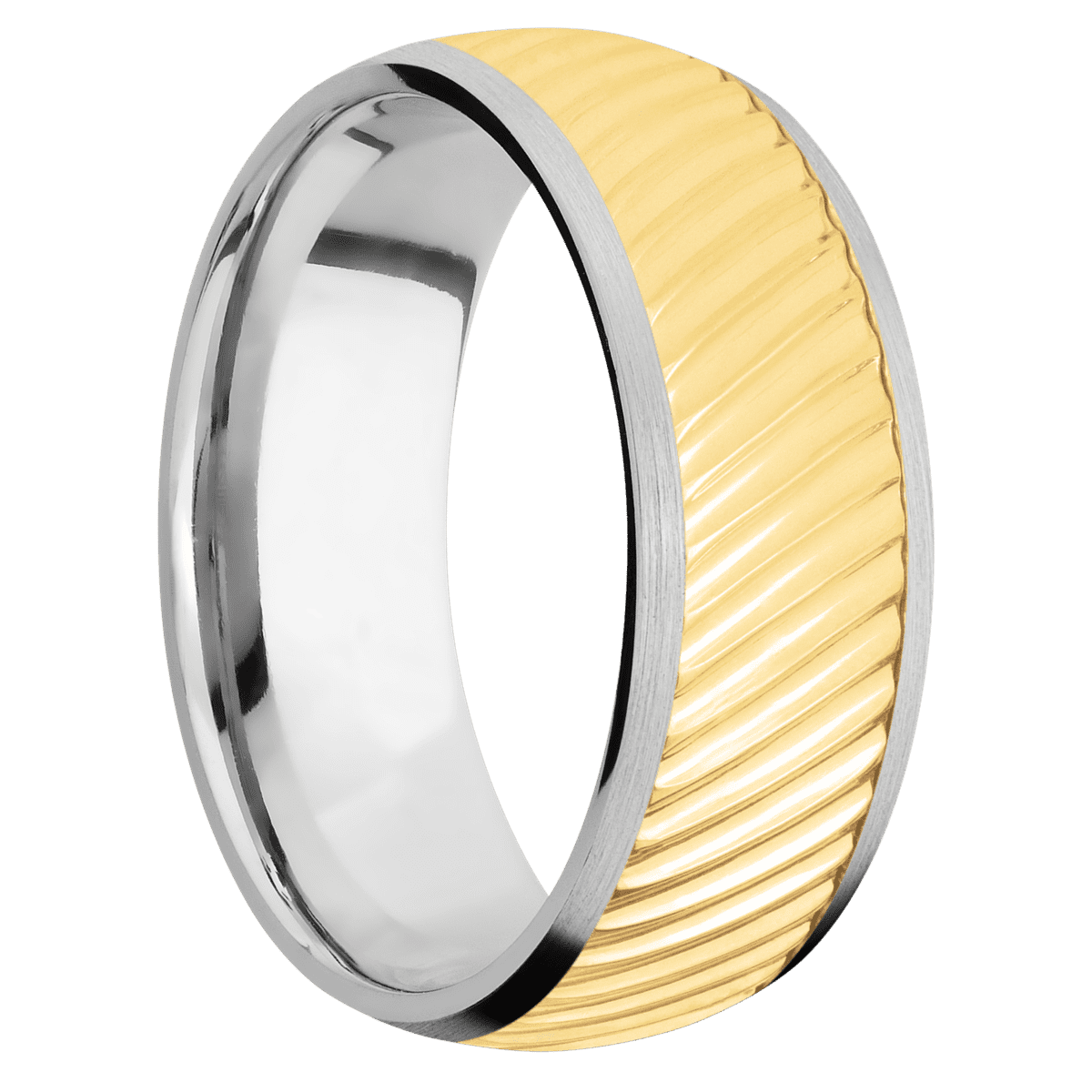 14K White Gold with Satin Finish and 14K Yellow Gold Inlay