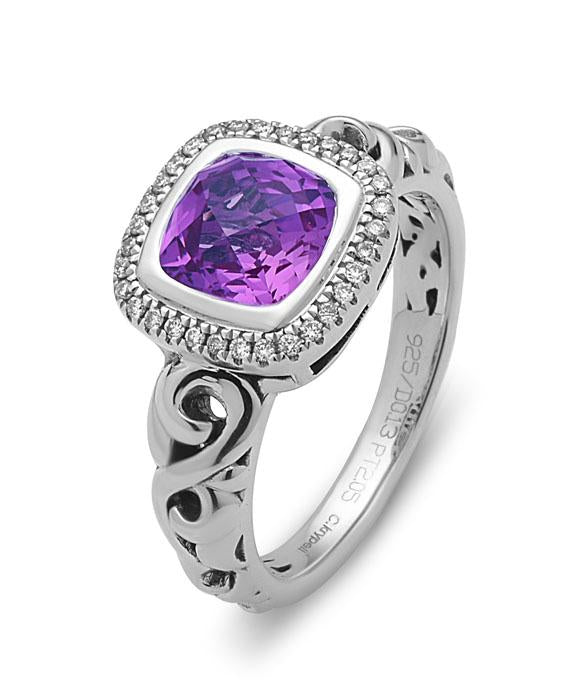 Charles Krypell Sterling Silver Diamond & Pink Topaz Halo Ring
